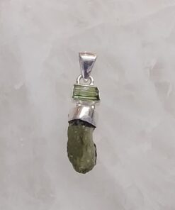 Moldavite Natural Pendant with Green Tourmaline Accent