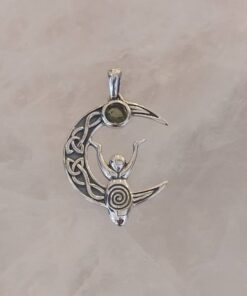 Moldavite Fac Round Goddess Moon Pendant