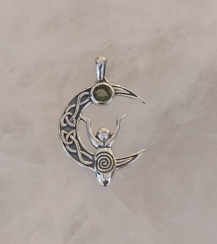 Moldavite Fac Round Goddess Moon Pendant
