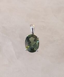 Moldavite Faceted Oval Claw Set Pendant