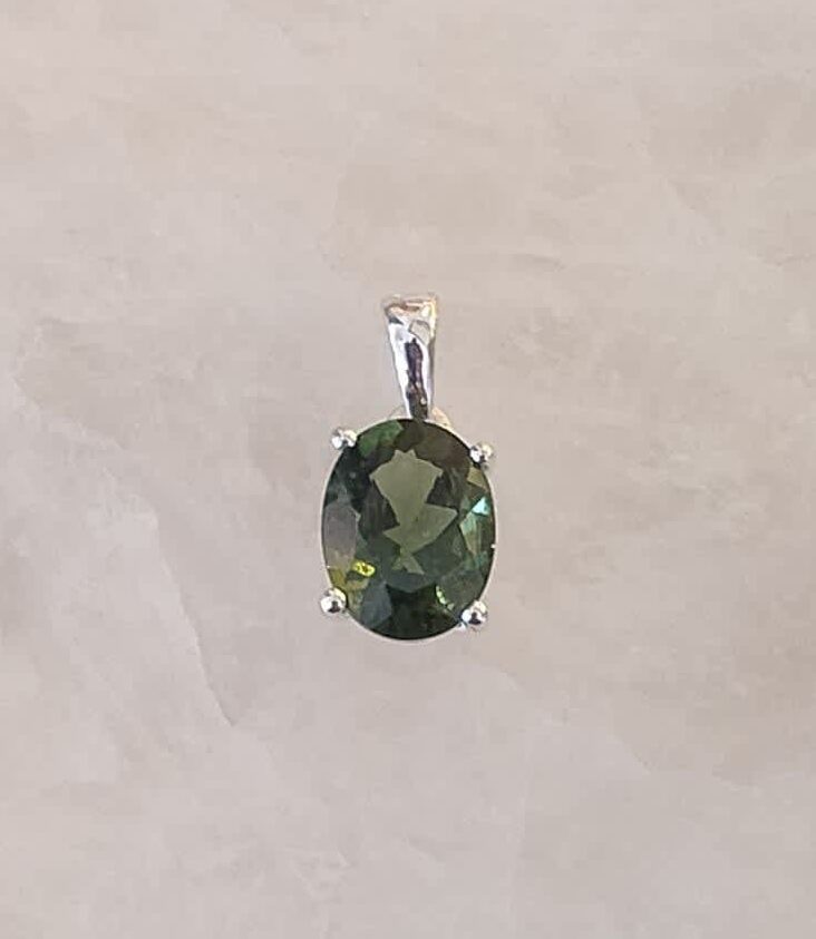 Moldavite Faceted Oval Claw Set Pendant