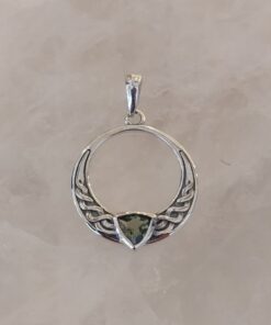 Moldavite Faceted Trillion Pendant in Celtic Circle Setting