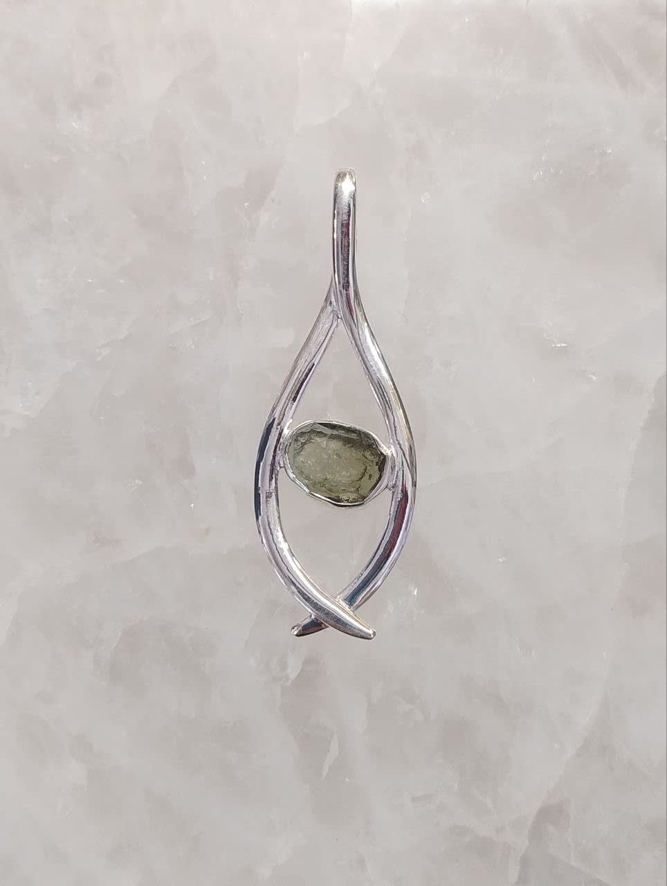 Moldavite 'Wishbone' Design Pendant