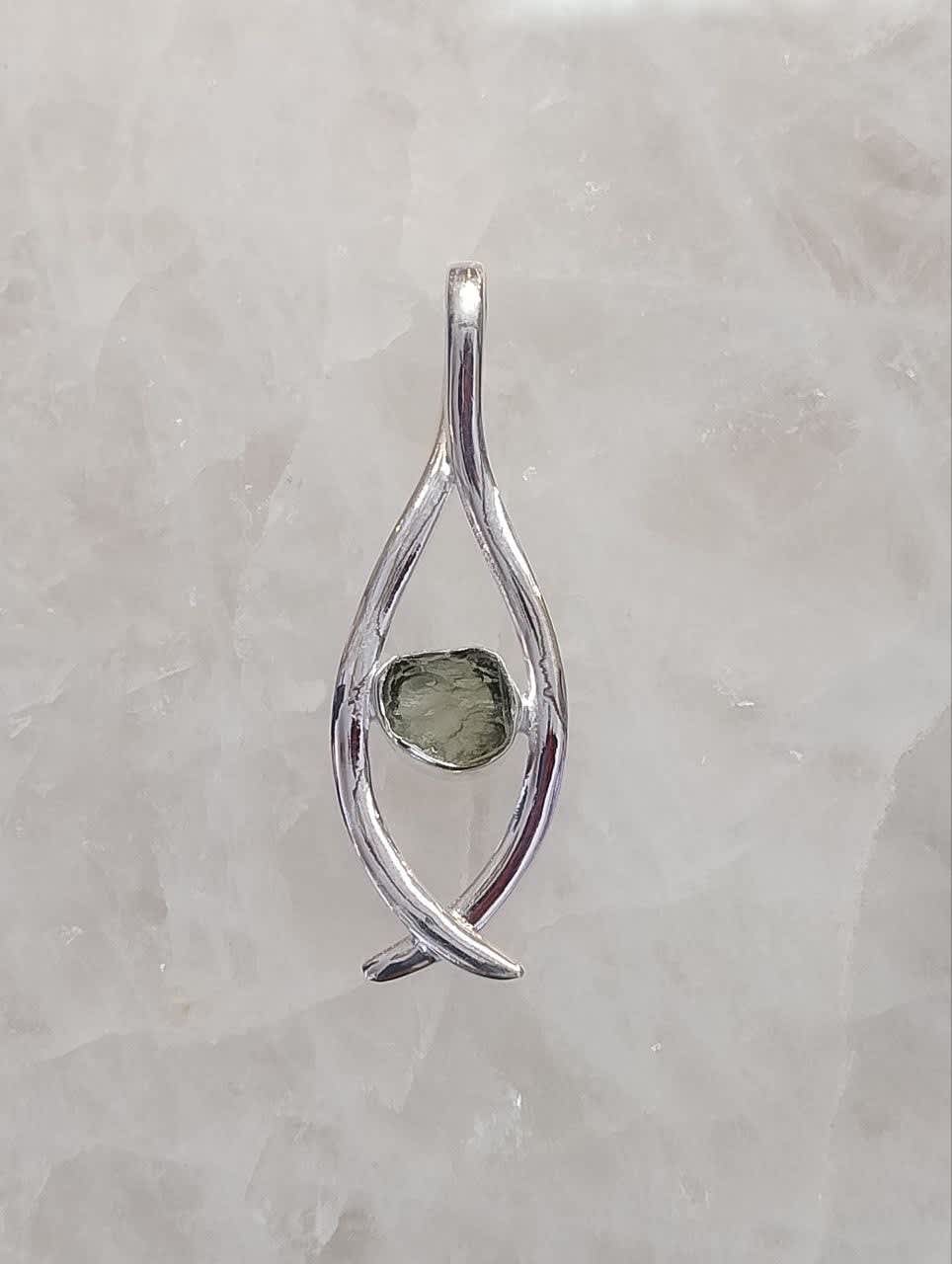 Moldavite 'Wishbone' Design Pendant