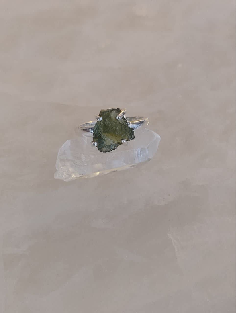 Moldavite Natural Claw Set Ring s6