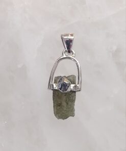 Moldavite Natural Pendant with Pyrite Accent