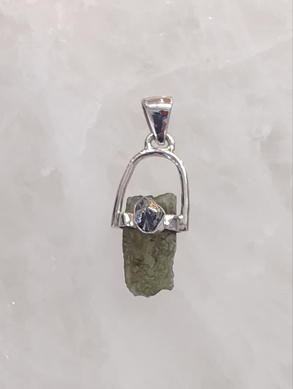 Moldavite Natural Pendant with Pyrite Accent