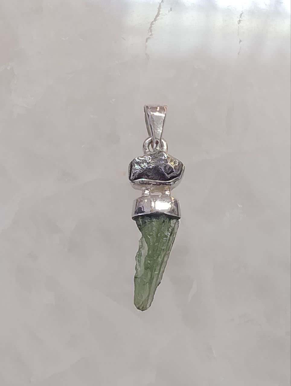 Moldavite Natural Pendant with Pyrite Accent