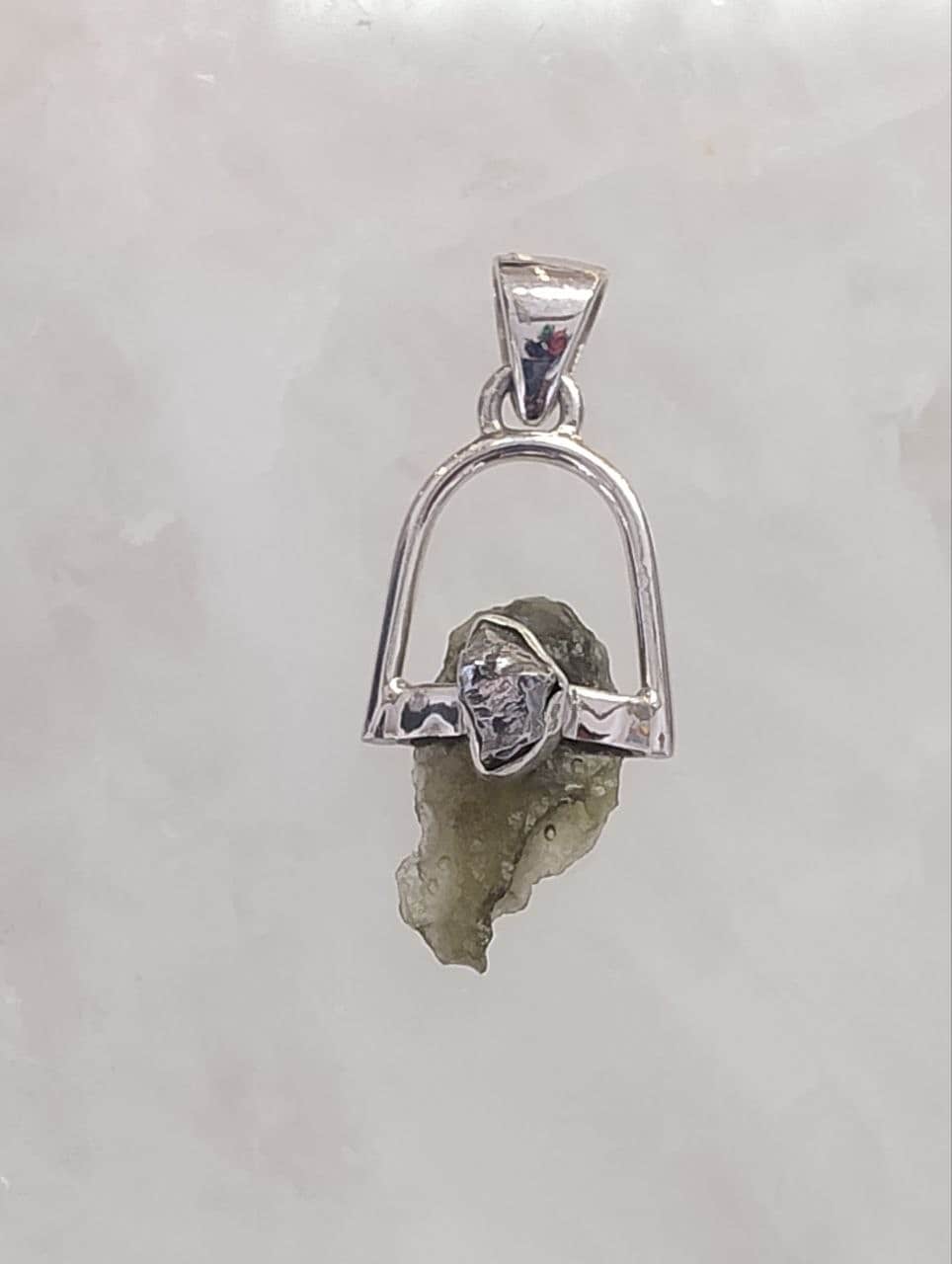Moldavite Natural Pendant with Pyrite Accent