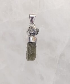 Moldavite Natural Pendant with Pyrite Accent