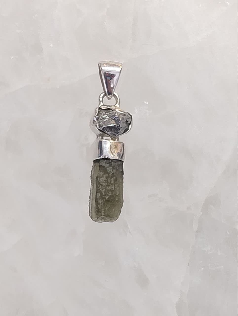 Moldavite Natural Pendant with Pyrite Accent