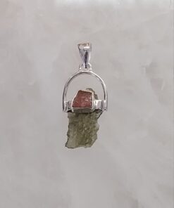 Moldavite Natural Pendant with Pink Tourmaline Accent