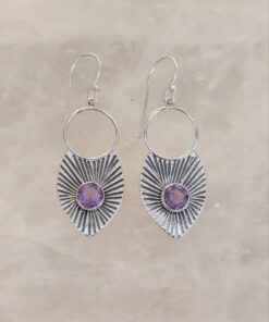 Amethyst Faceted Round Silver 'Sun' Drop Earring