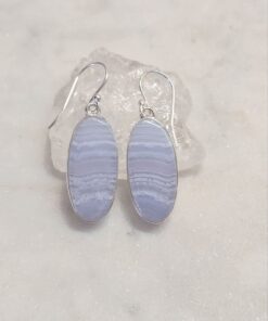 Blue Lace Agate Cabochon Oval Earrings