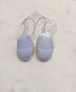 Blue Lace Agate Cabochon Oval Earrings