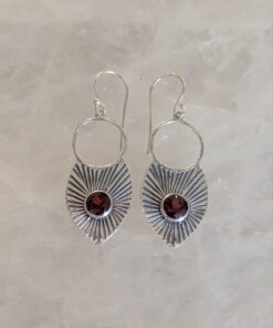 Garnet Faceted Round Silver 'Sun' Drop Earring