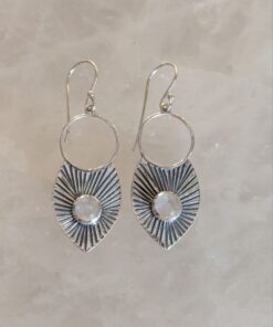 Moonstone Cabochon Round Silver 'Sun' Drop Earring