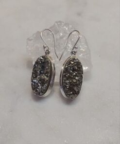 Pyrite Druzy Oval Earrings