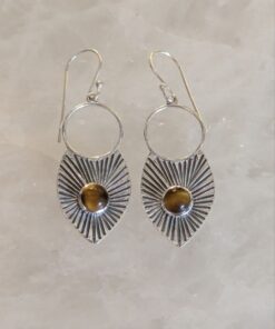 Tiger Eye Cabochon Round Silver 'Sun' Drop Earring