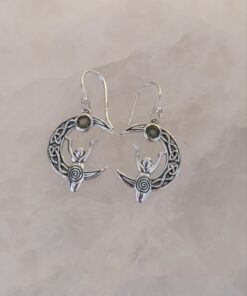 Moldavite Faceted Round Moon Goddess Earrings