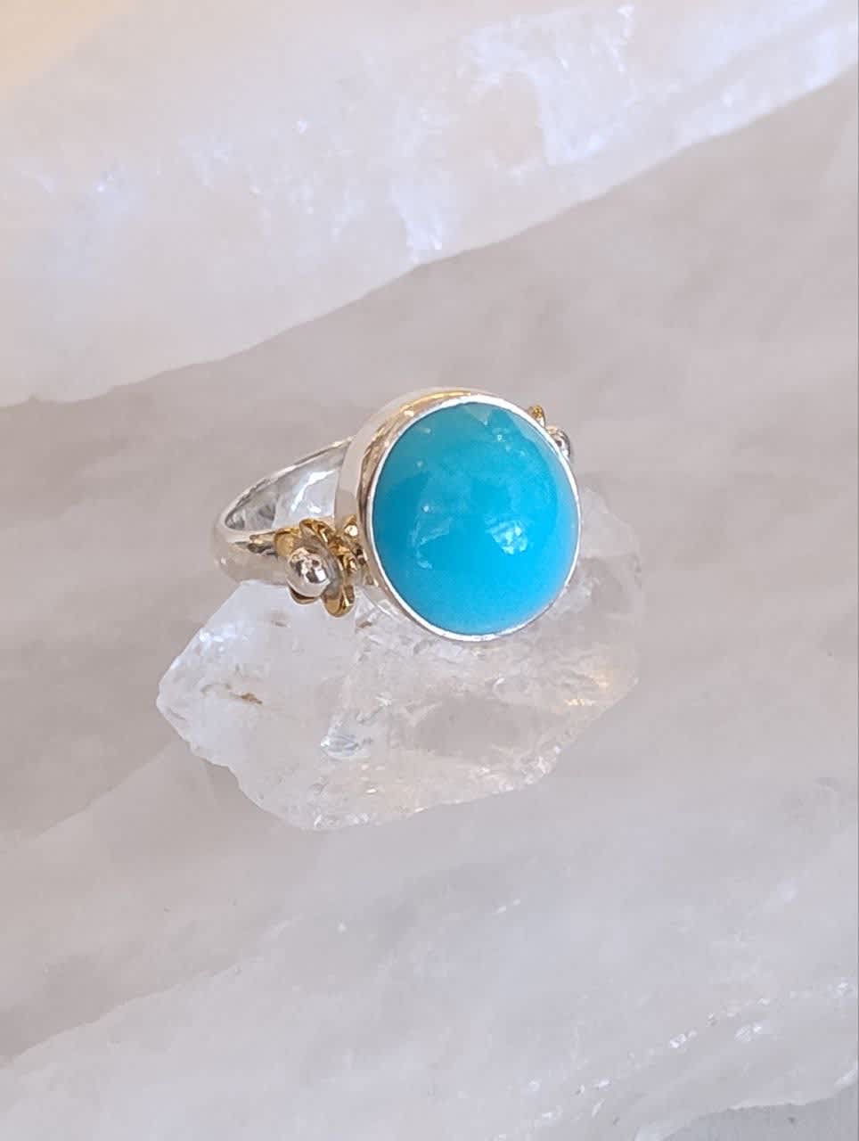 Turquoise Cabochon Round Ring with Accent Band s7