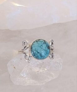 Turquoise Cabochon Round Ring with Accent Band s8