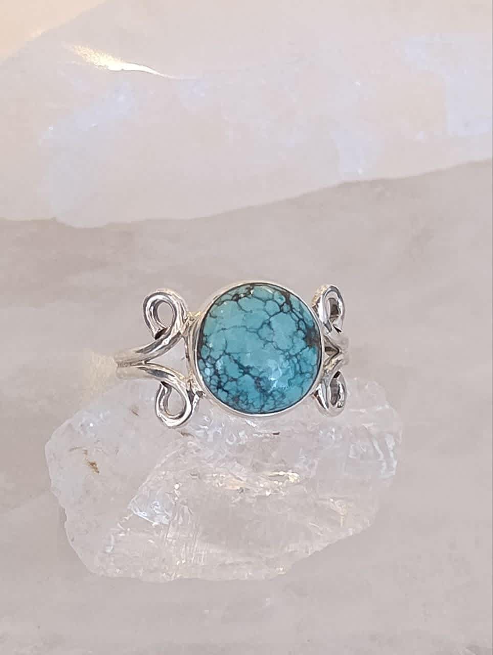 Turquoise Cabochon Round Ring with Accent Band s8
