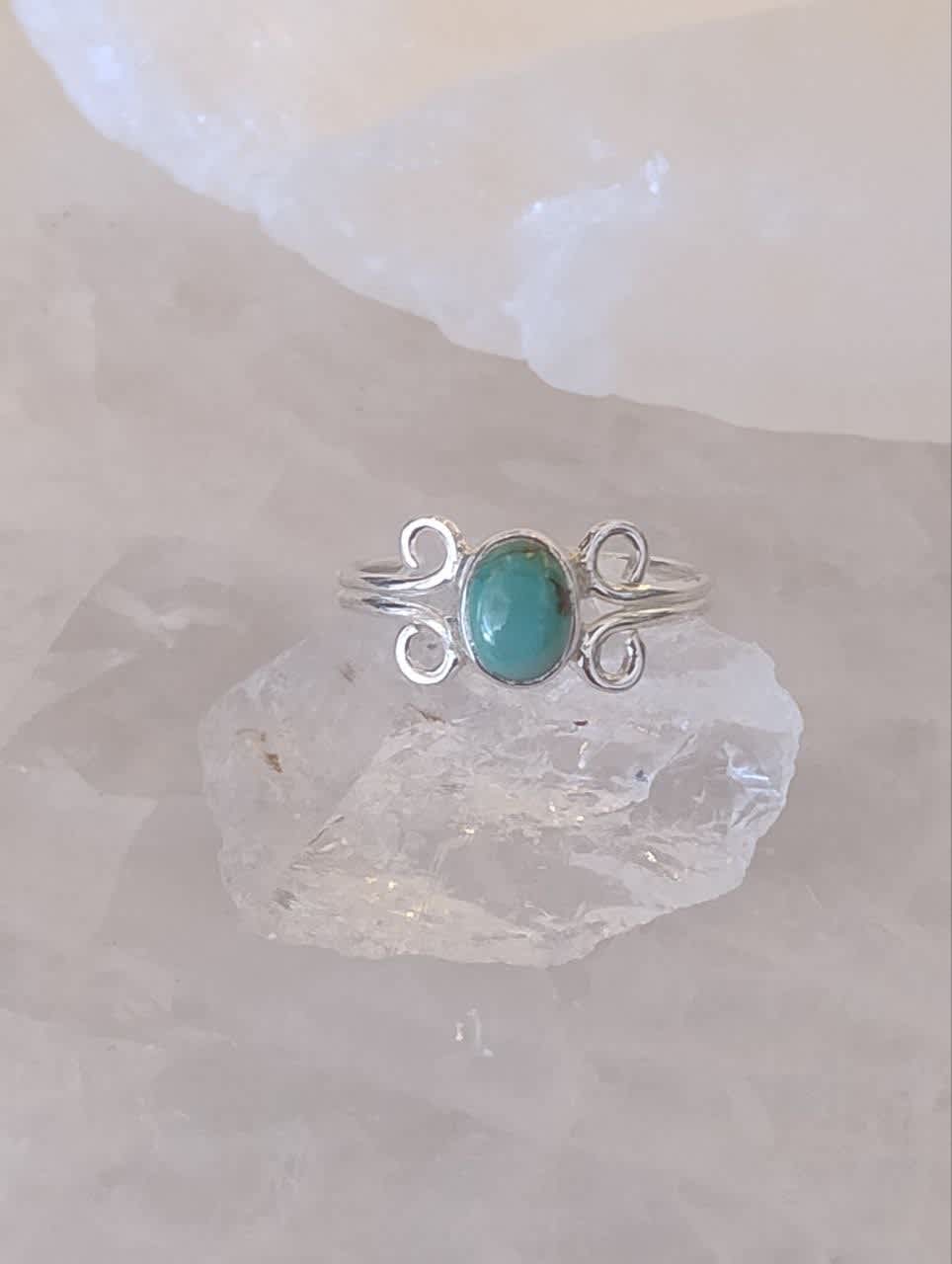 Turquoise Cabochon Oval Ring with Accent Band s7