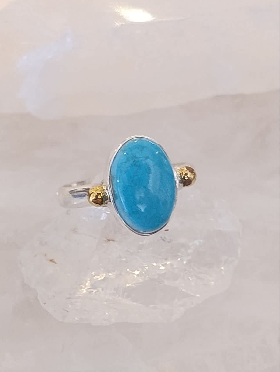Turquoise Cabochon Oval Ring with Accent Band s7