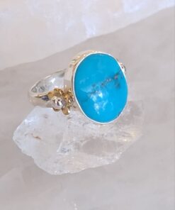 Turquoise Cabochon Oval Ring with Accent Band s7