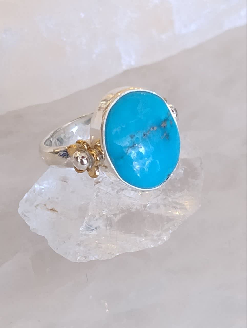 Turquoise Cabochon Oval Ring with Accent Band s7