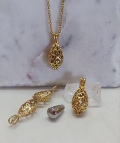 Cremation Keepsake Gold Teardrop Locket - Silver Vessel