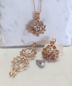 Cremation Keepsake Rose Gold Lotus Locket - Silver Vessel