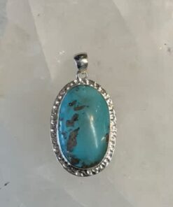 Turquoise Cabochon Oval Pendant in Hammered Setting