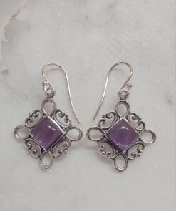 Amethyst Cabochon Square Earrings in Filagree Setting