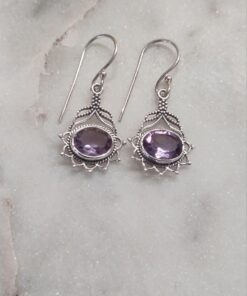 Amethyst Faceted Oval Earrings in 'Sunflower' Setting