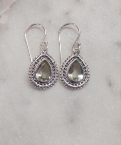 Green Amethyst Faceted Teardrop Earrings in Jali Setting