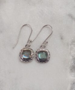 Labradorite Faceted Square Earrings Bezel Set