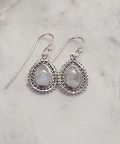 Moonstone Cabochon Teardrop Earrings in Jali Setting