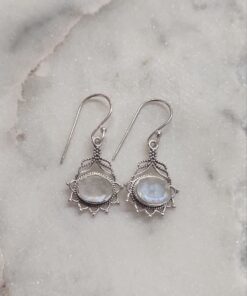 Moonstone Faceted Oval Earrings in 'Sunflower' Setting