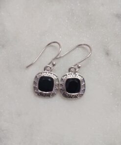 Black Onyx Faceted Square Earrings Bezel Set