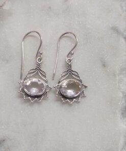 Rose Quartz Faceted Oval Earrings in 'Sunflower' Setting