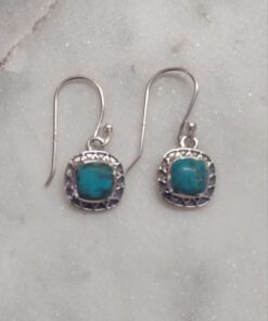 Turquoise Cabochon Square Earrings Bezel Set