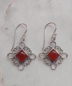 Carnelian Cabochon Square Earrings in Filagree Setting