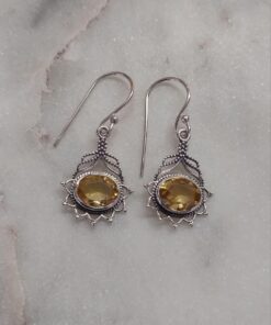 Citrine Faceted Oval Earrings in 'Sunflower' Setting
