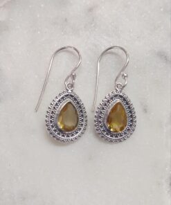 Citrine Faceted Teardrop Earrings in Jali Setting