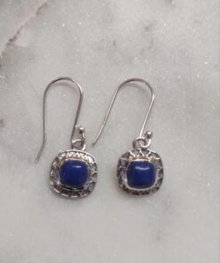 Lapis Lazuli Cabochon Square Earrings Bezel Set