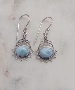 Larimar Cabochon Oval Earrings in 'Sunflower' Setting