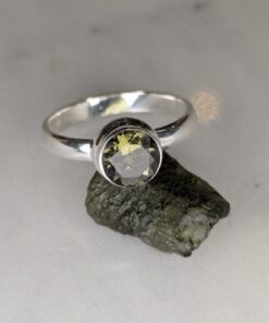 Alternative view of Moldavite Faceted Round Bezel Set Ring s8