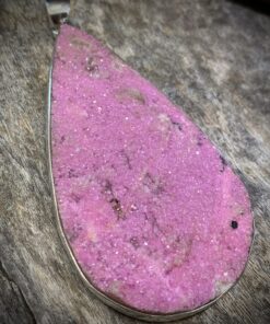 Cobaltian Calcite Natural Crystal Cluster Set in 925 Sterling Silver